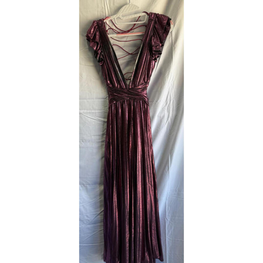 Ieena for Mac Duggal Pink Ruffle Sleeve Metallic Gown Size 0